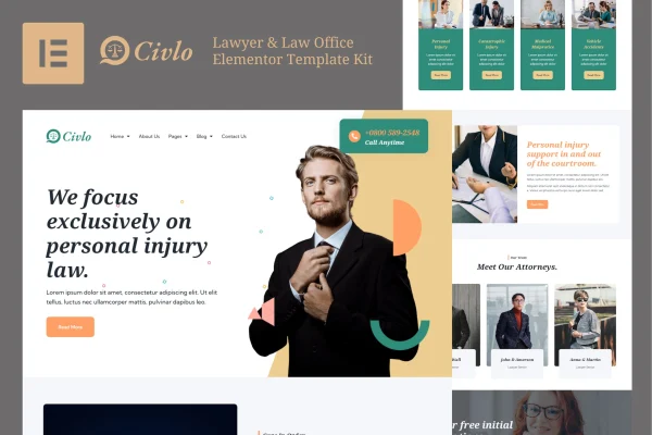 Civlo lawyer and law office Elementor template kit preview