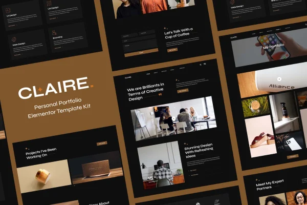 Claire personal portfolio Elementor template kit preview