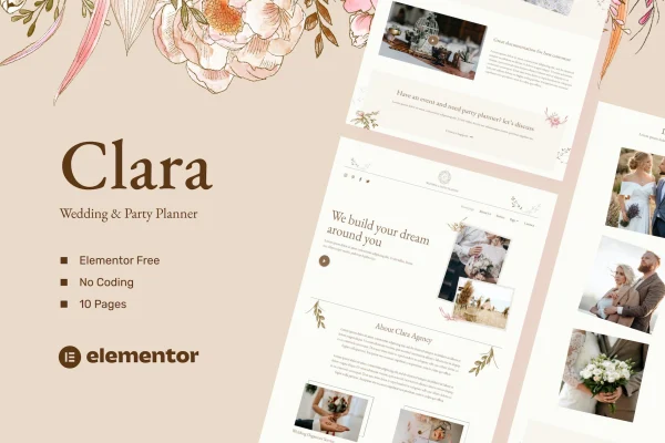 Clara wedding and party planner Elementor template kit preview