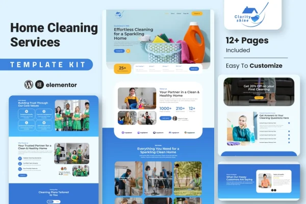 ClarityShine cleaning service company Elementor template kit preview