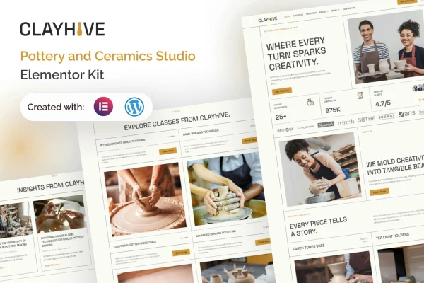 ClayHive pottery and ceramics studio Elementor kit preview