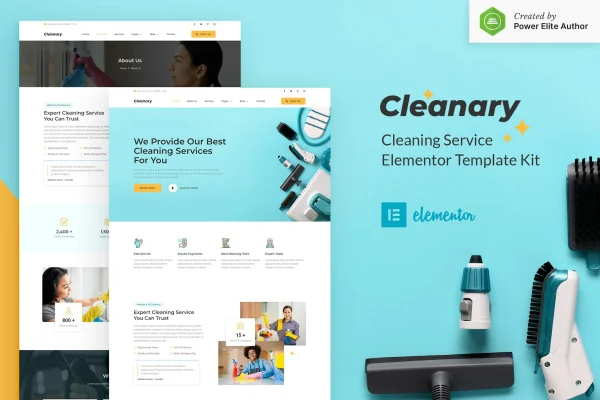 Cleanary cleaning service company Elementor template kit preview