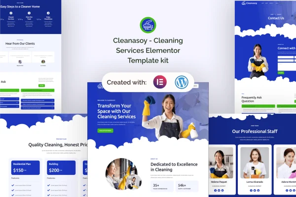 Cleanasoy cleaning services Elementor template kit preview