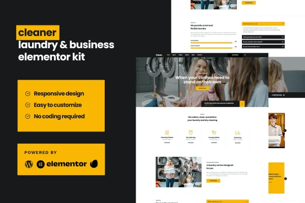 Cleaner laundry business Elementor template kit preview