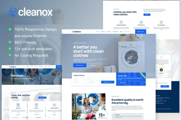 Cleanox laundry service Elementor template kit preview