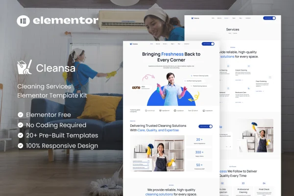 Cleansa cleaning services Elementor template kit preview