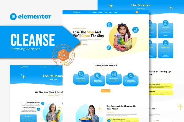 Cleanse cleaning services Elementor template kit preview