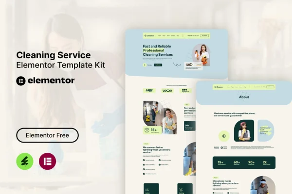 Cleansy cleaning service Elementor template kit cover image