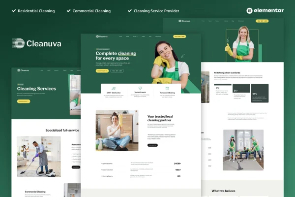 Cleanuva cleaning services Elementor template kit preview