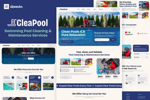 Cleapool swimming pool cleaning service Elementor template kit preview