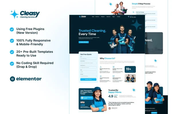 Cleasy cleaning services Elementor template kit preview