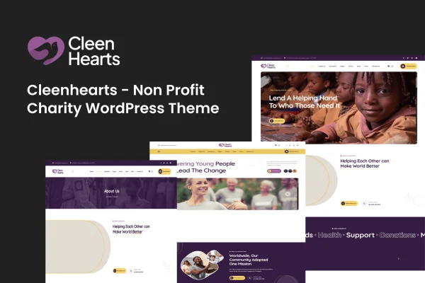 Cleenhearts non-profit charity WordPress theme preview