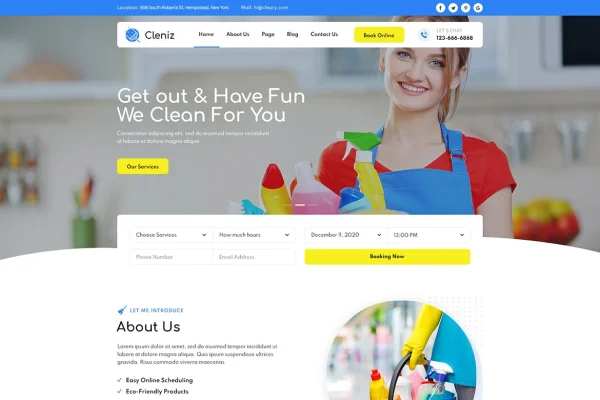 Cleniz cleaning services Elementor template kit preview