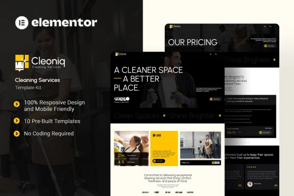 Cleoniq cleaning services Elementor template kit preview