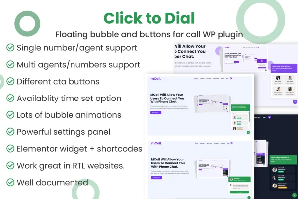 Click To Dial Pro plugin banner with a website call button