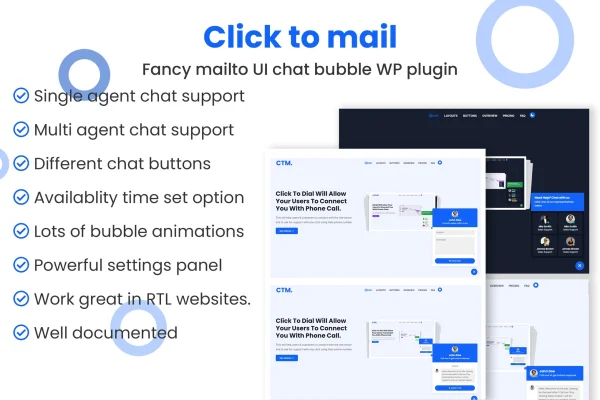 Click To Mail Pro plugin banner with email contact buttons