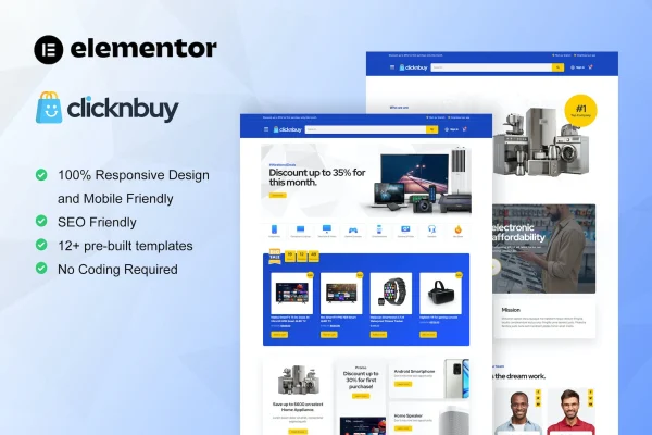 Clicknbuy electronics store Elementor template kit preview