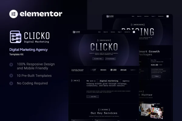 Clicko digital marketing agency Elementor template kit preview