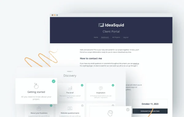Client Portal plugin banner showing a private client project dashboard