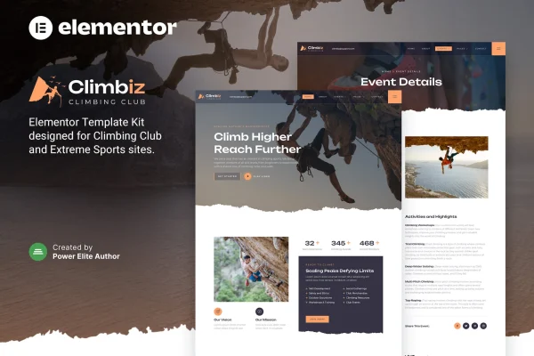 Climbiz climbing club and extreme sports Elementor template kit preview