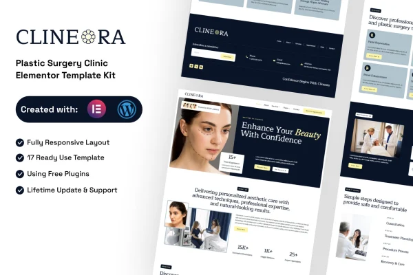 Clineora plastic surgery clinic Elementor template kit preview