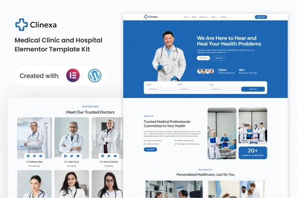 Clinexa medical clinic and hospital Elementor template kit preview