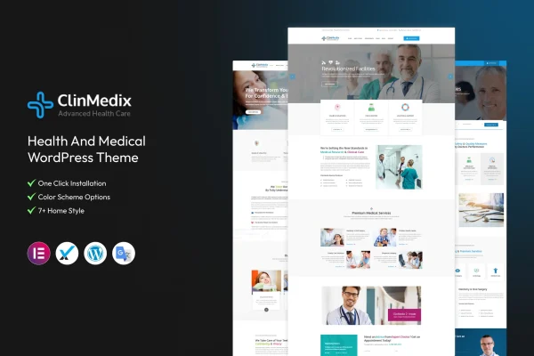Clinmedix health and medical WordPress theme preview