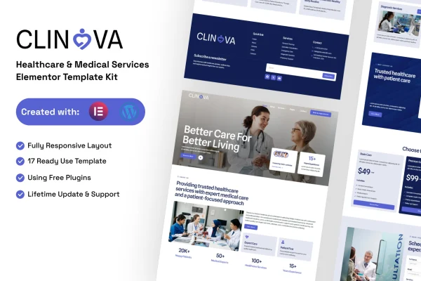Clinova healthcare and medical services Elementor template kit preview