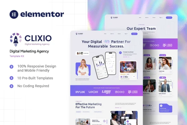 Clixio digital marketing agency Elementor template kit preview