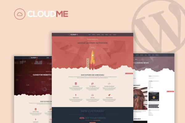 Cloudme Host WordPress hosting theme preview with homepage layout