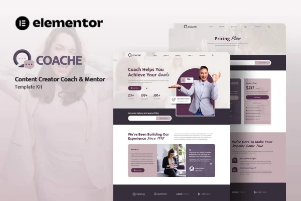 Coache content creator mentor Elementor template kit page previews