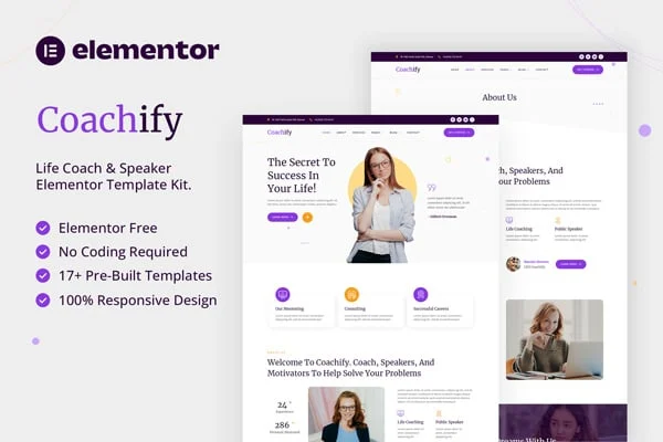 Coachify life coach and speaker Elementor template kit preview
