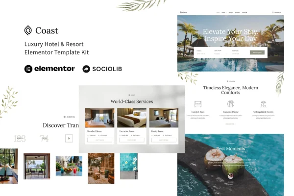 Coast luxury hotel and resort Elementor template kit preview