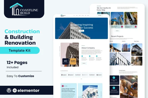 Coastline Build construction and renovation Elementor template kit preview