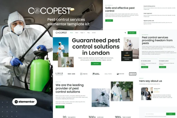 Cocopest pest control services Elementor template kit cover image