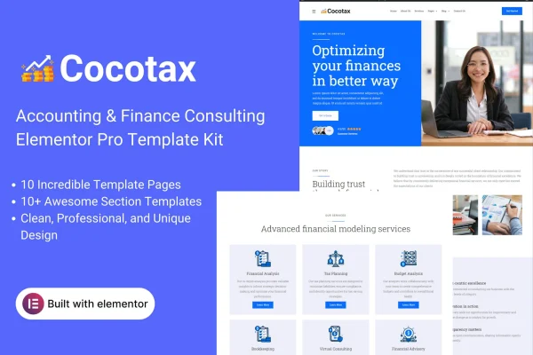 Cocotax accounting and finance consulting Elementor template kit preview