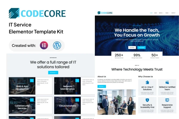 Codecore IT service Elementor template kit preview