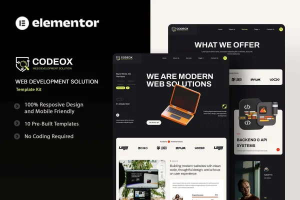 Codeox web development Elementor template kit preview