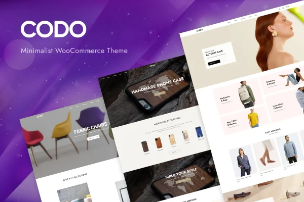Codo minimalist WooCommerce theme preview showing a clean online store layout