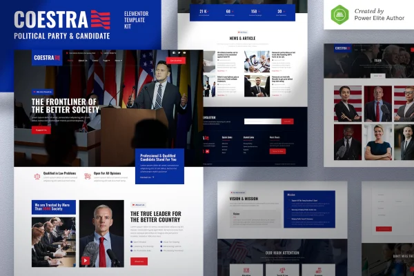 Coestra political party and candidate Elementor template kit cover image