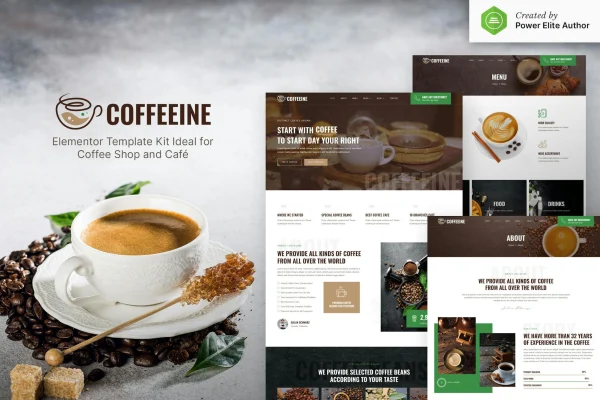 Coffeeine coffee shop and cafe Elementor template kit preview