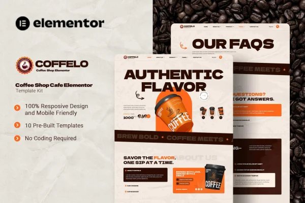 Coffelo coffee shop and cafe Elementor template kit preview