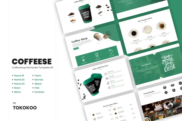 Coffesse cafe and coffee shop Elementor template kit cover image