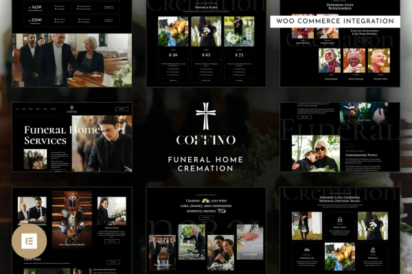 Coffino funeral home and cremation Elementor template kit preview