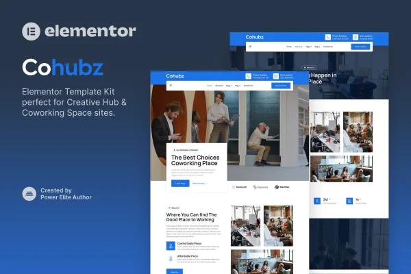 Cohubz coworking space Elementor template kit preview