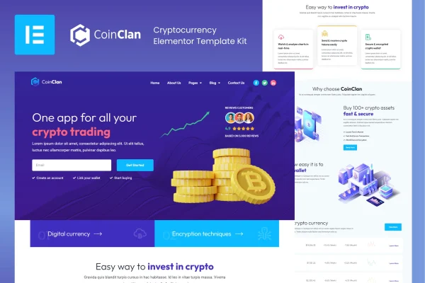 CoinClan cryptocurrency Elementor template kit cover image