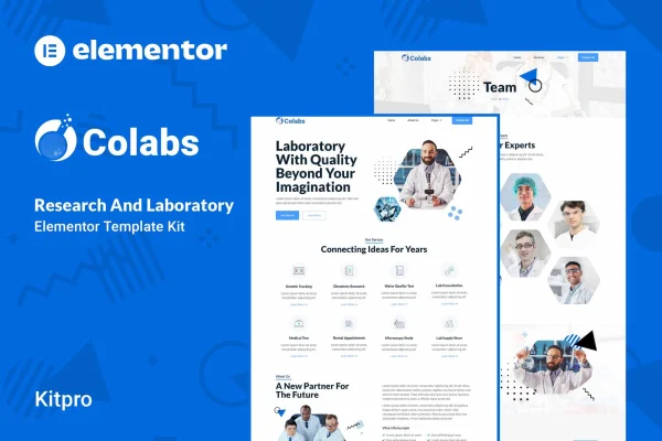 Colabs research and laboratory Elementor template kit preview