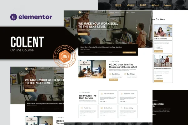 Colent online course Elementor template kit preview