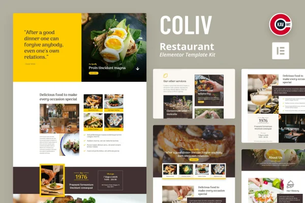 Coliv restaurant Elementor template kit preview