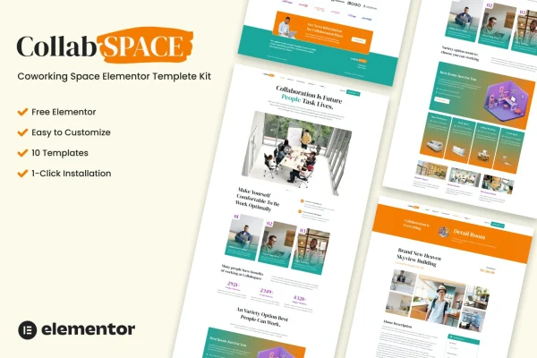 Collabspace coworking space Elementor template kit preview